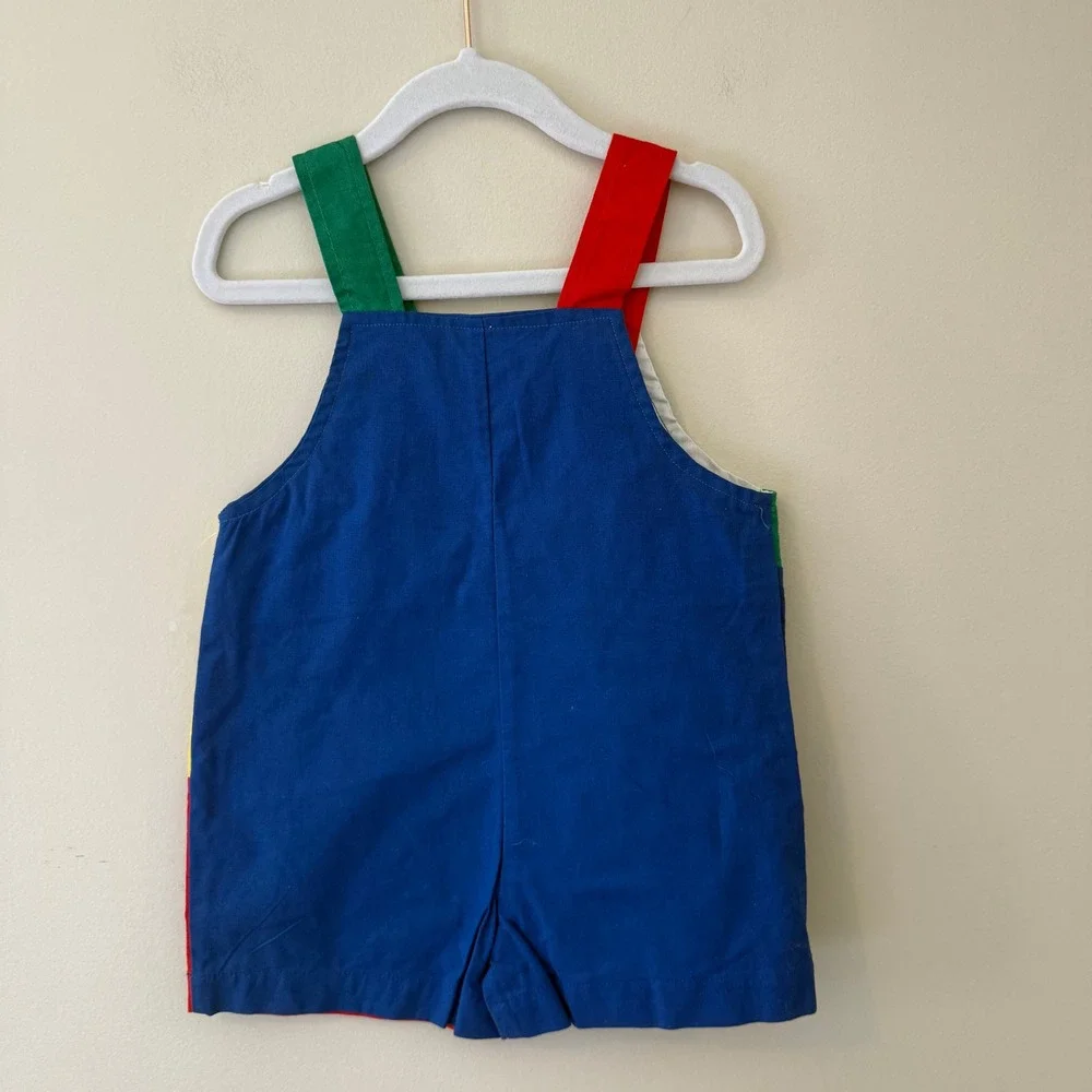 Vintage Colorblock Airplane Overalls Toddler Size 3 Primary Colors Cotton Romper